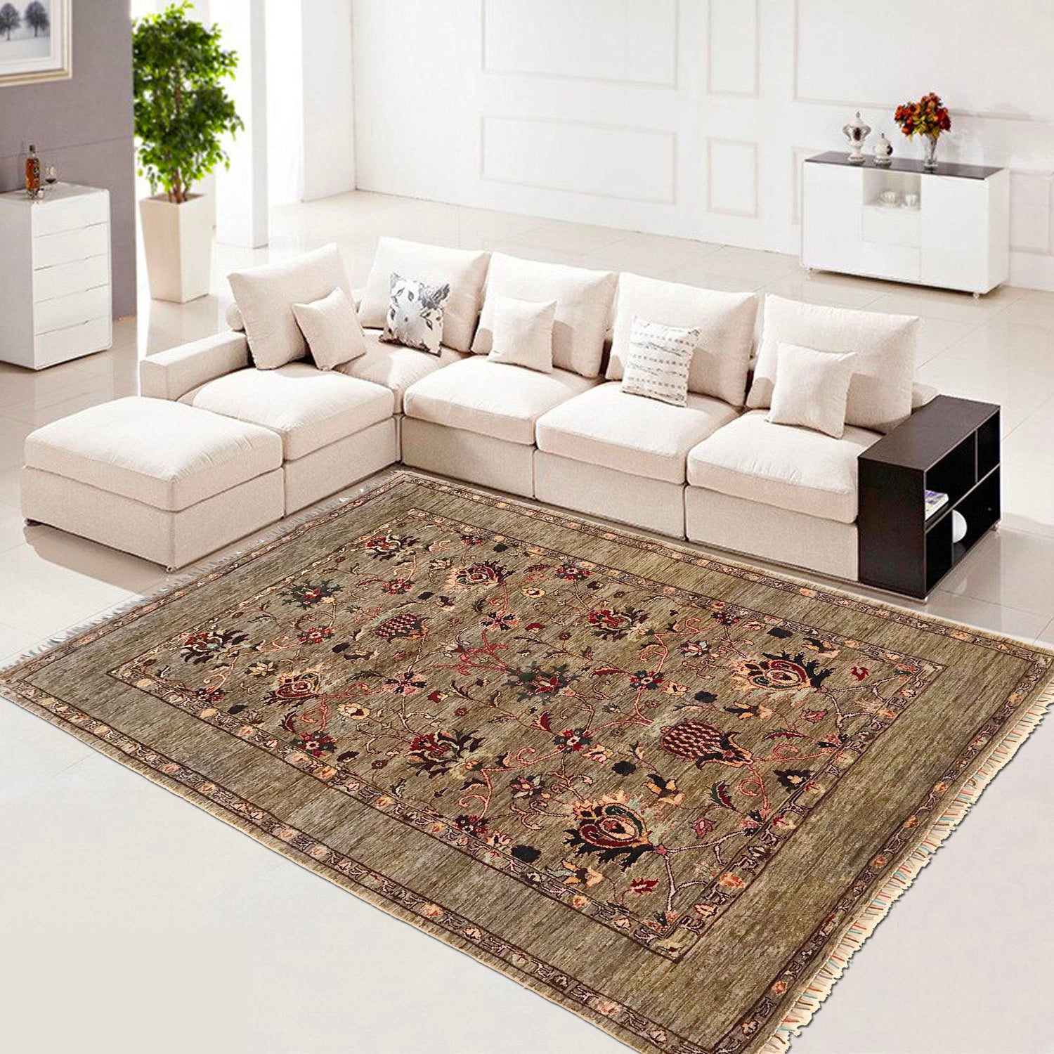 Sultani Area Rug Handmade Gray Floral 5x8 ft