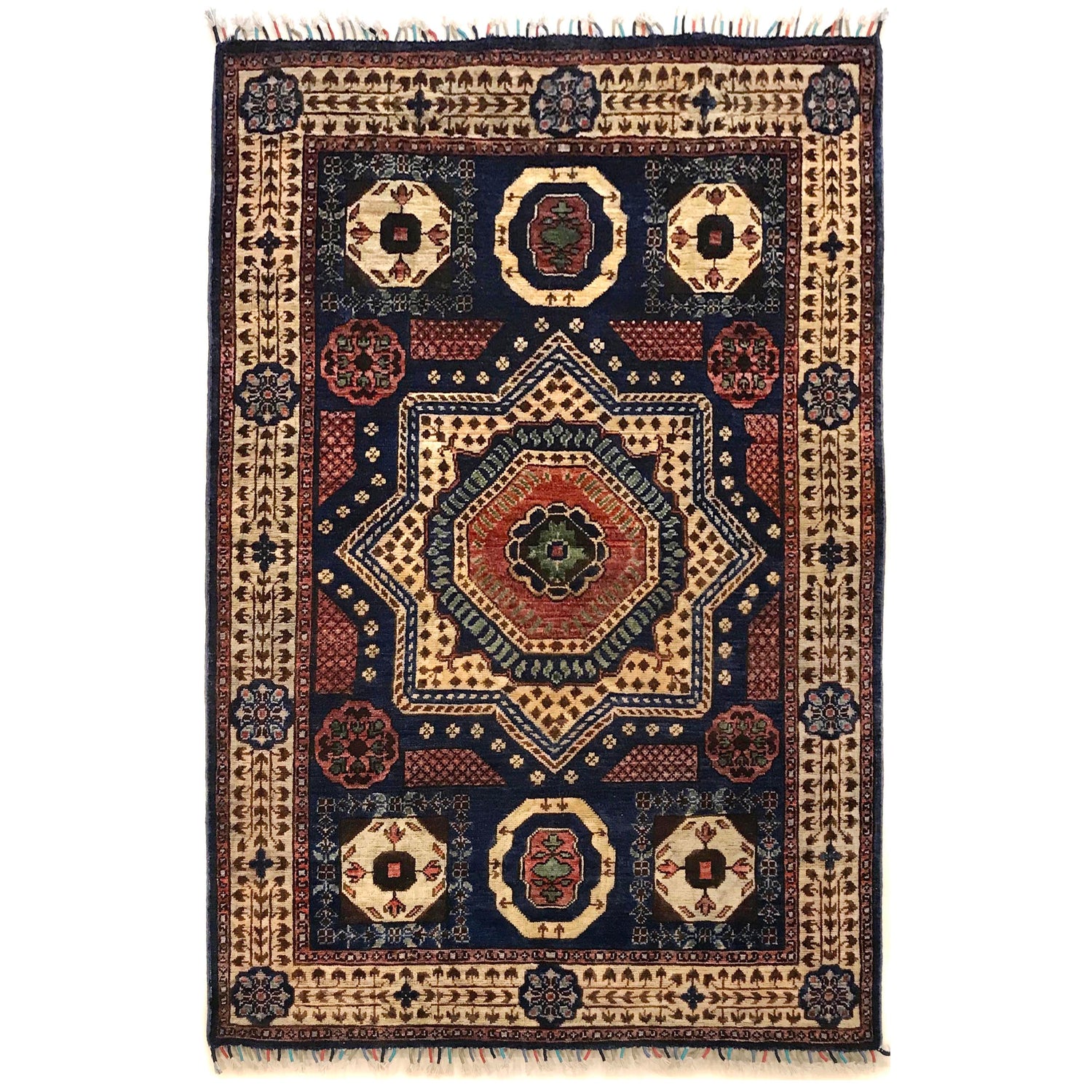 Mamluk Area Rug Handmade Blue Medallion 3x5 ft