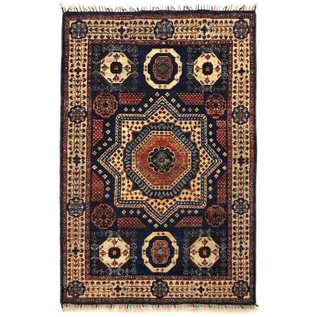 Mamluk Area Rug Handmade Blue Medallion 3x5 ft
