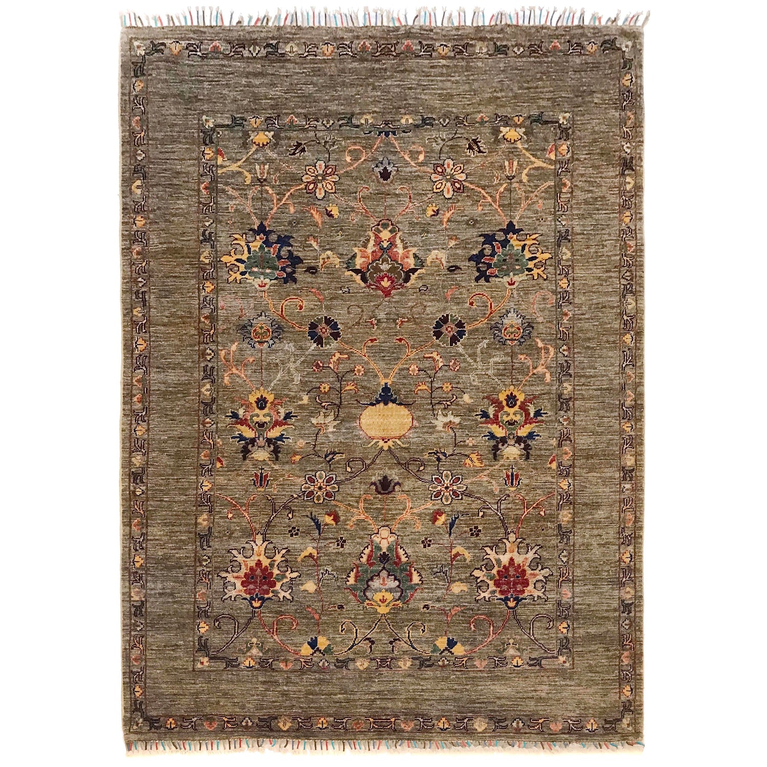 Sultani Area Rug Handmade Beige Floral 4x7 ft
