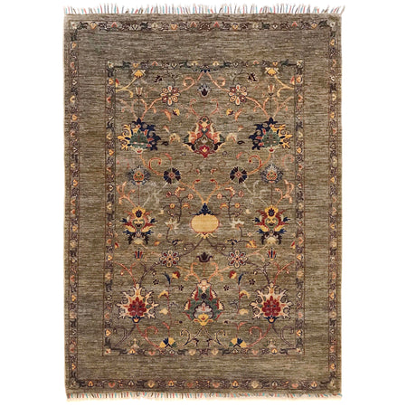 Sultani Area Rug Handmade Beige Floral 4x7 ft