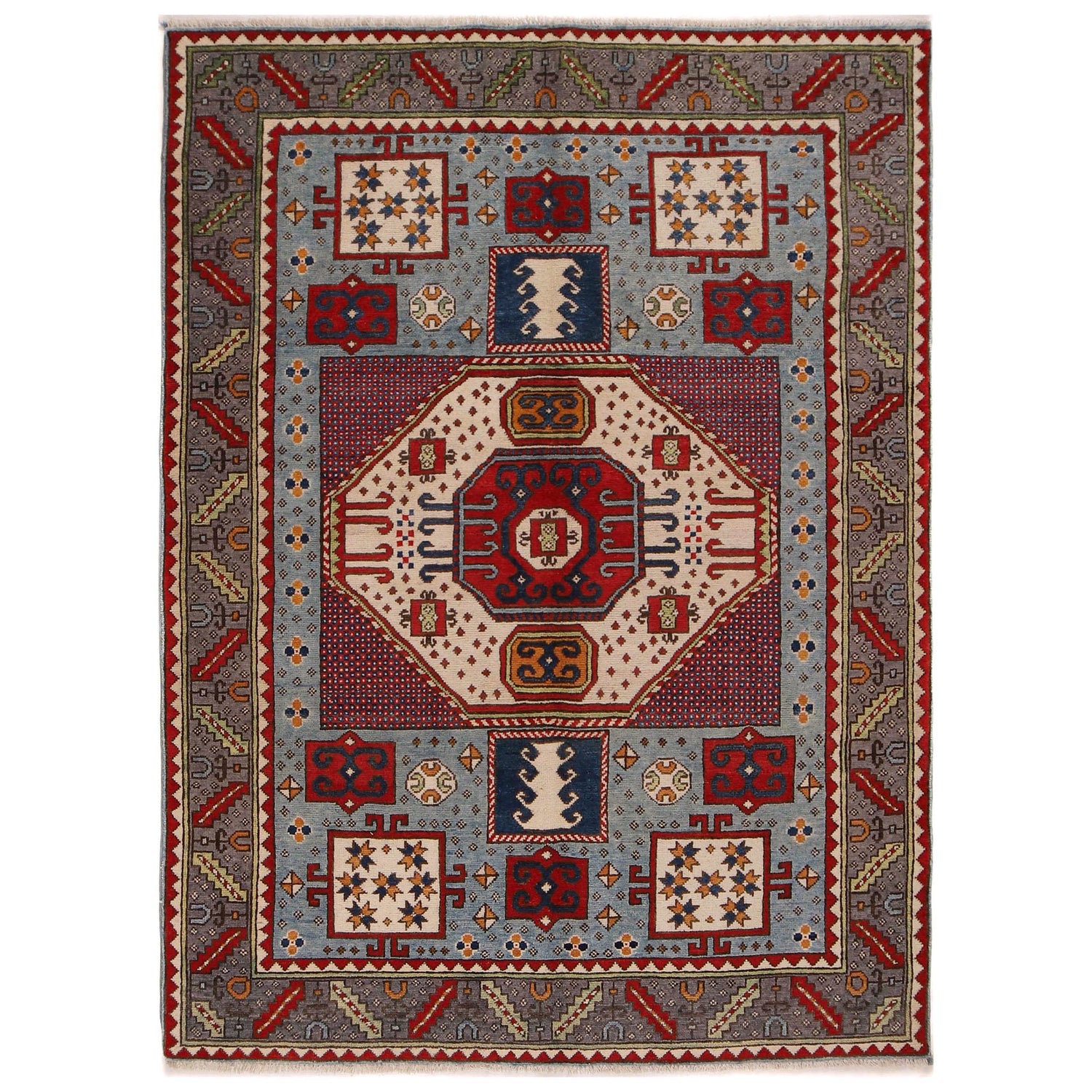 Mamluk Area Rug Handmade Multi Medallion 4x7 ft