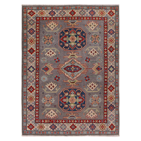 Kazak Rug Handmade Gray Medallion 4x7 ft