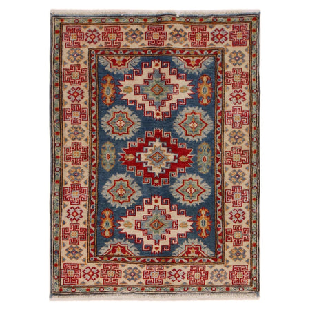 Kazak Rug Handmade Blue Medallion 2x4 ft
