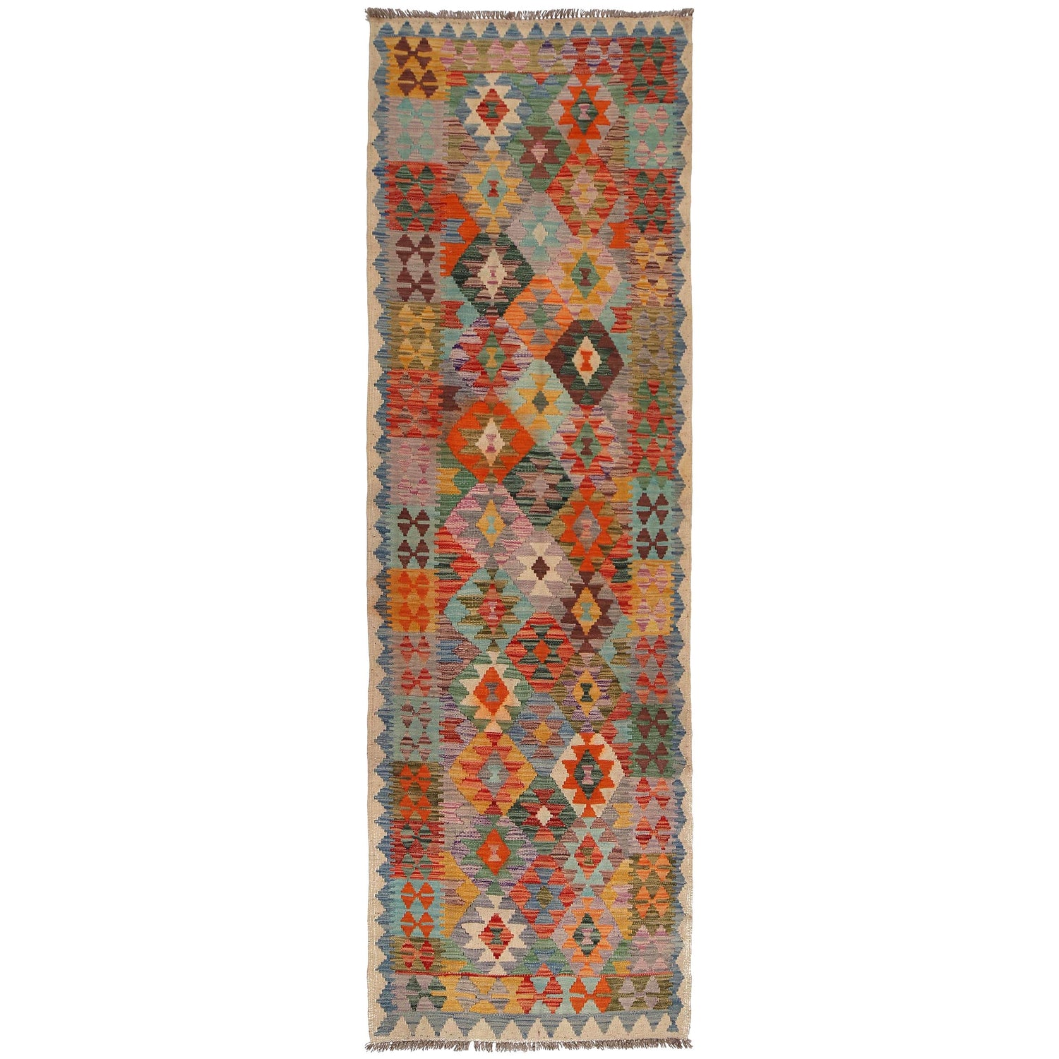 Handmade Multi Kilim Geometric 10' Runner