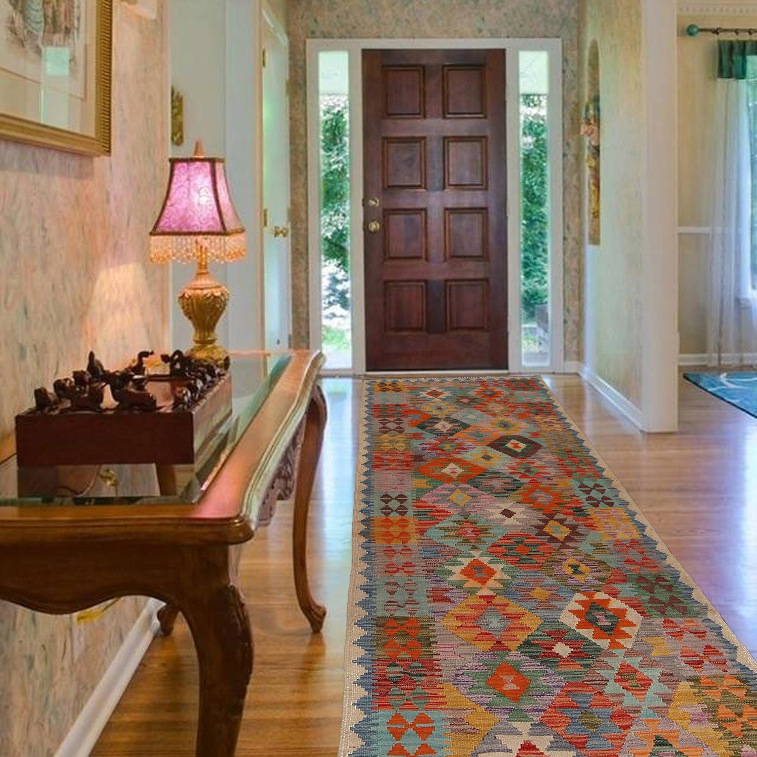 Handmade Multi Kilim Geometric 10' Runner