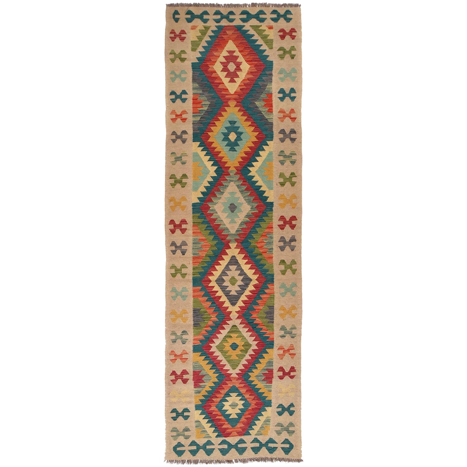 Handmade Multi Kilim Geometric 10' Runner