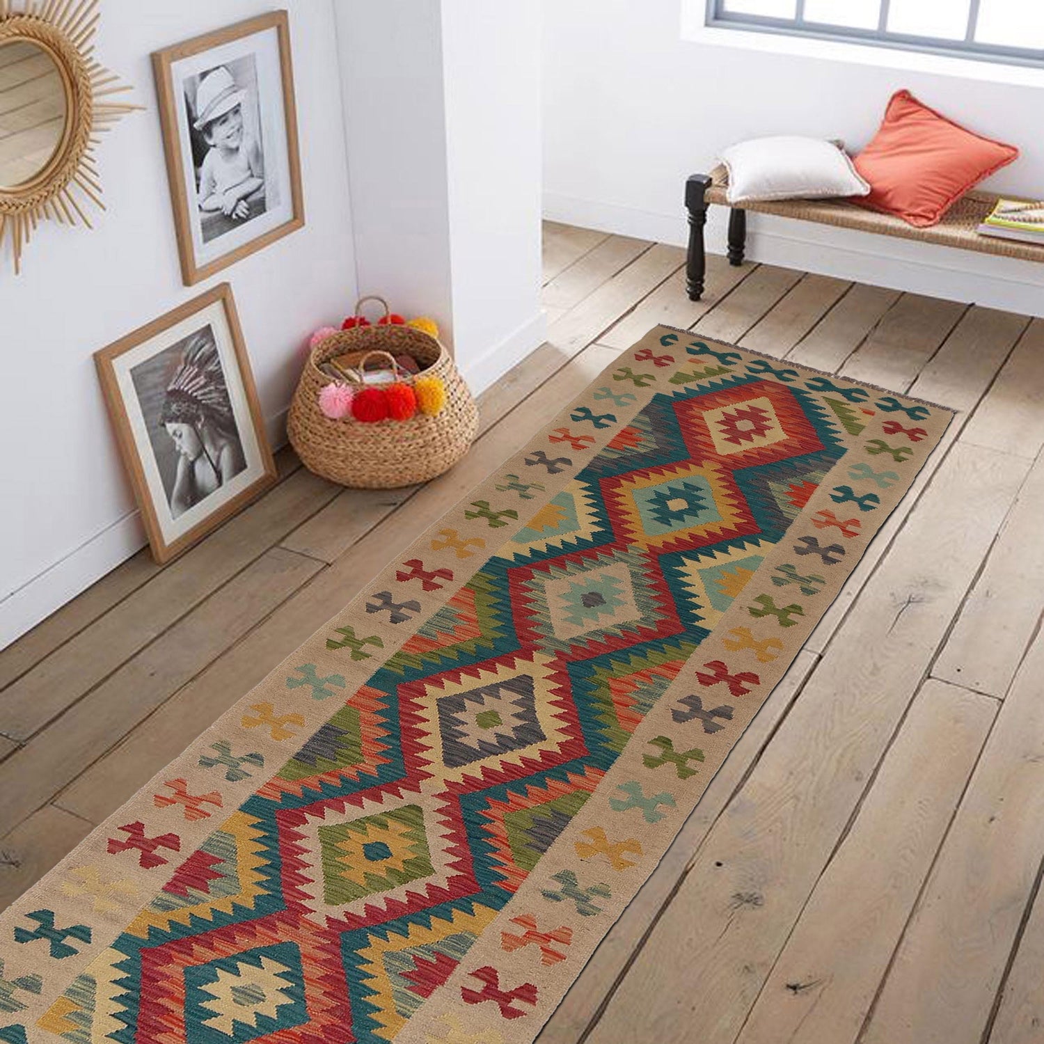 Handmade Multi Kilim Geometric 10' Runner