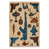 War Area Rug Handmade Beige Tank + Helicopter 2 x 3 ft