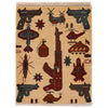 War Area Rug Handmade Beige Tank + Helicopter + Riffle 2 x