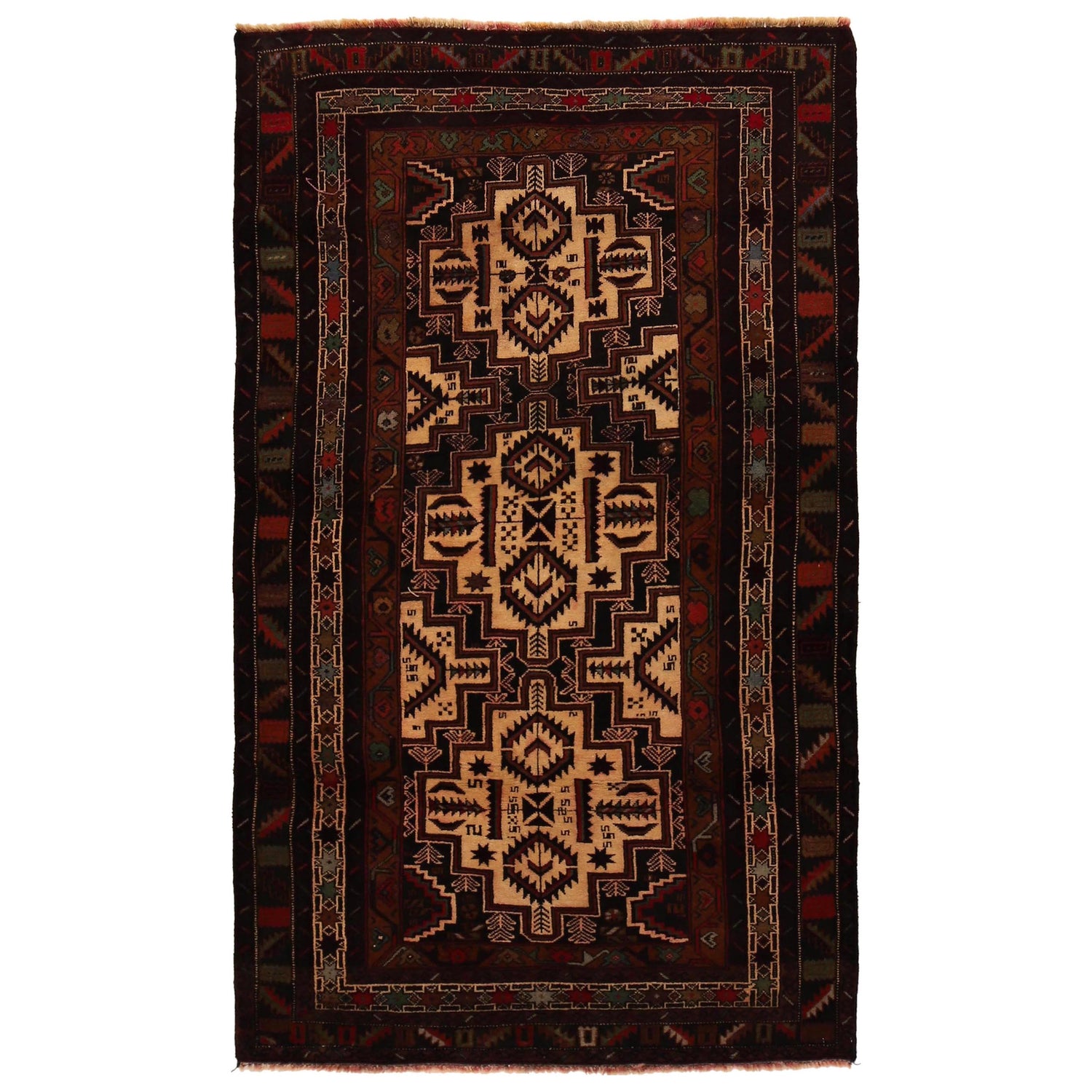 Baluchi Rug Handmade Multi Geometric 4x6 ft