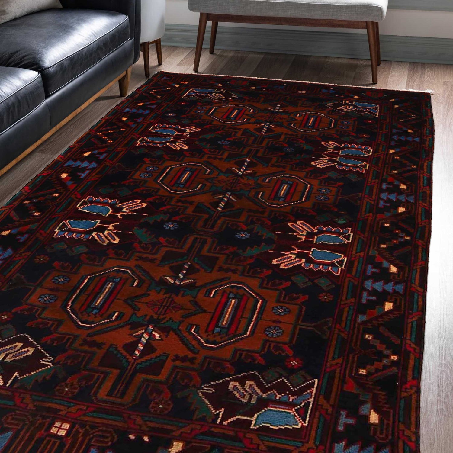 Baluchi Rug Handmade Multi Geometric 4x6 ft