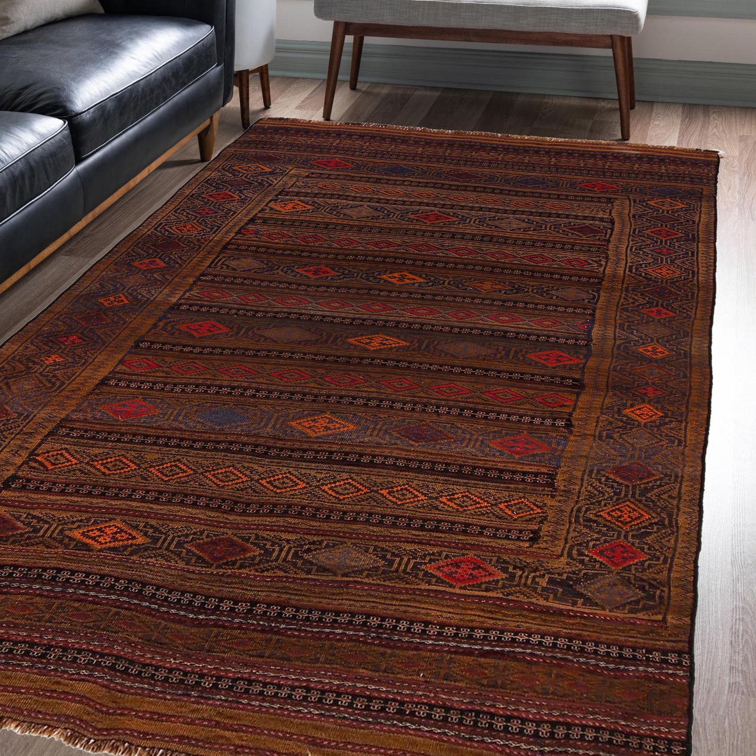 Laghari Kilim Area Rug Handmade Multi Geometric 4x6 ft