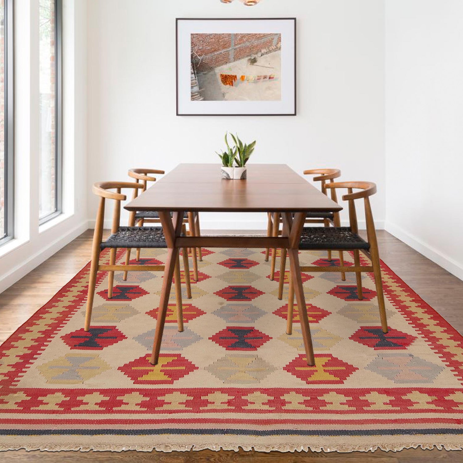 Maimana Kilim Area Rug Handmade Multi Floral 5x8 ft