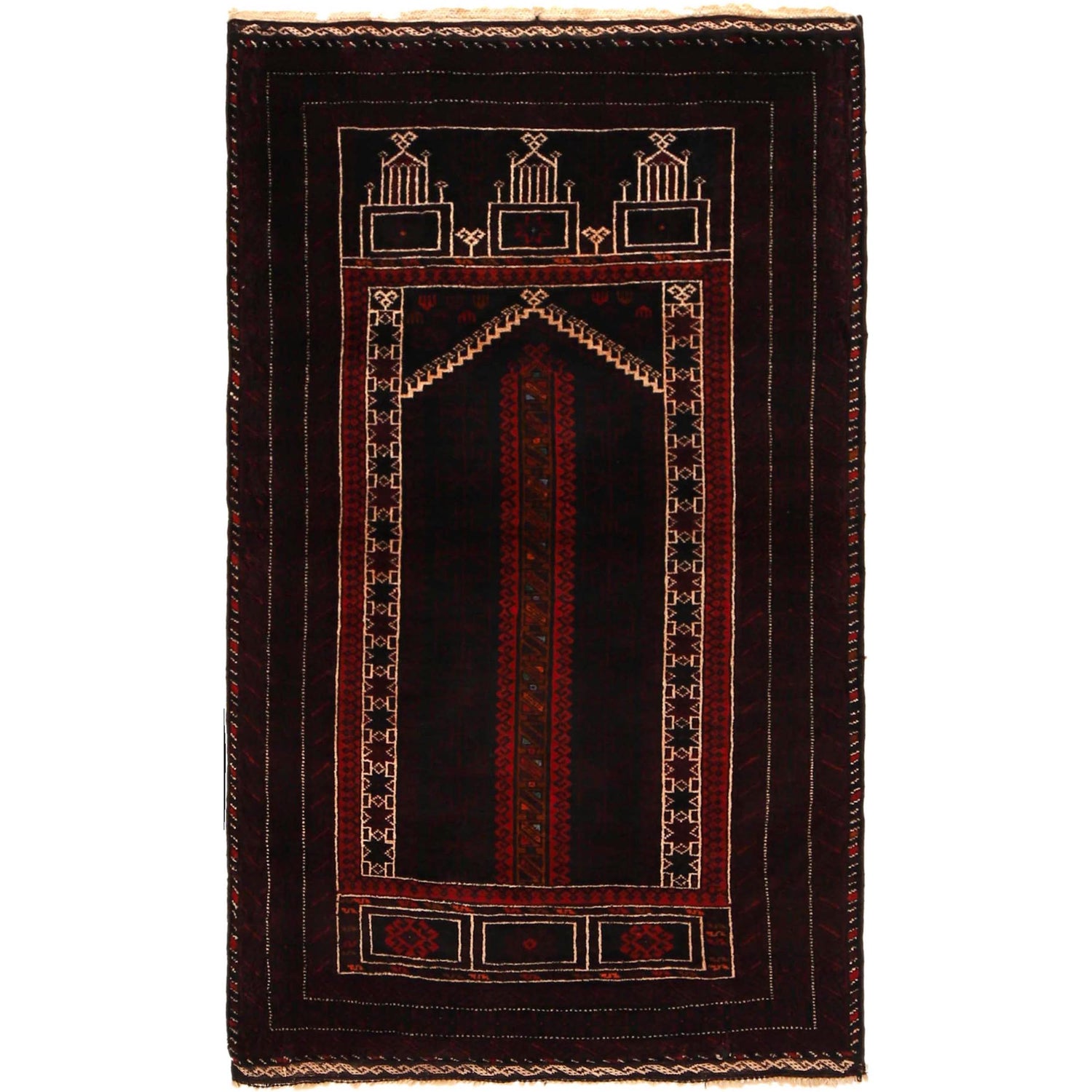 Baluchi Rug Handmade Black Prayer Design 3x5 ft