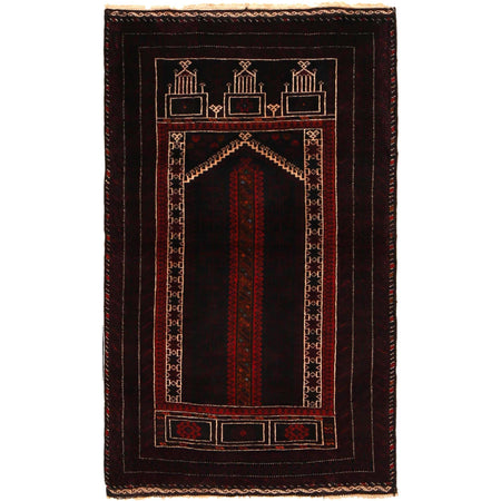 Baluchi Rug Handmade Black Prayer Design 3x5 ft