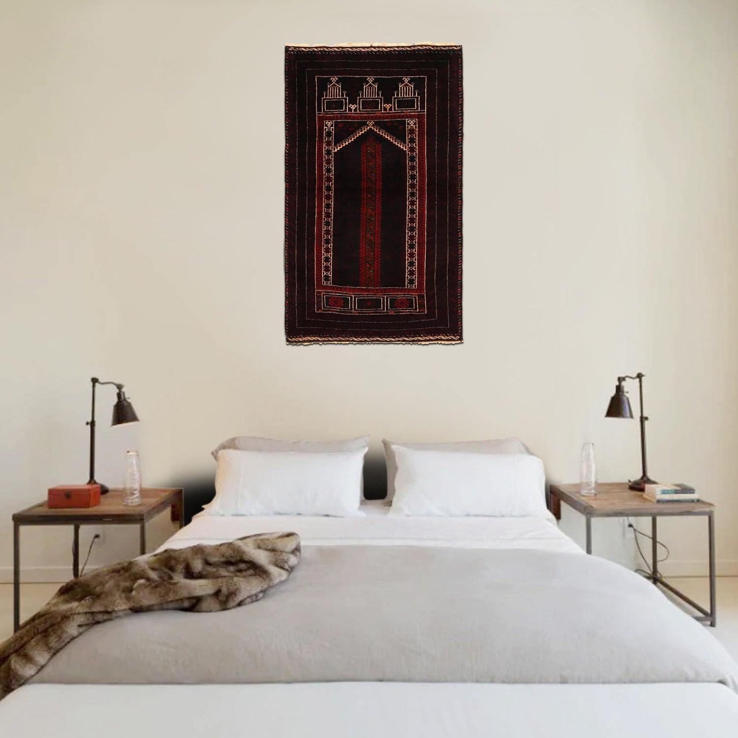 Baluchi Rug Handmade Black Prayer Design 3x5 ft