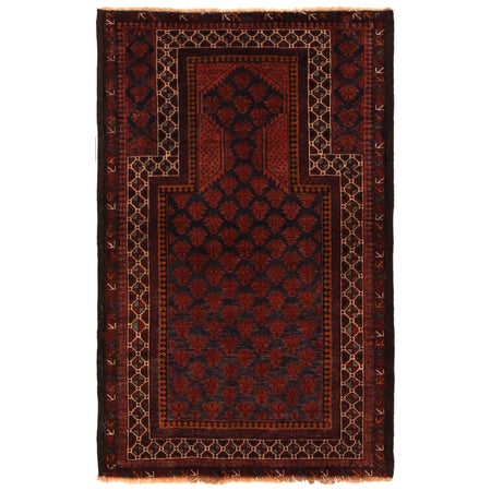 Baluchi Rug Handmade Red Prayer Design 2x4 ft
