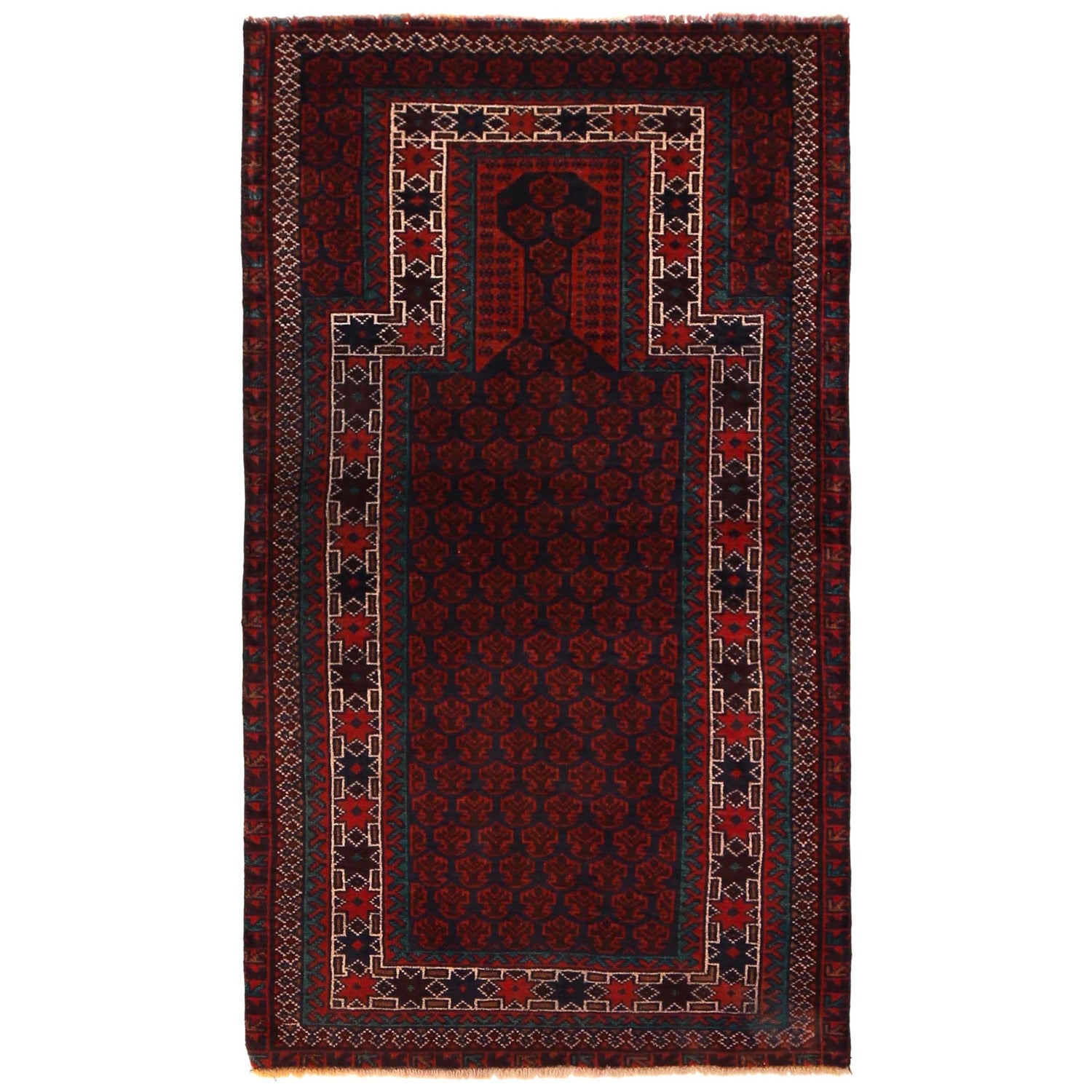 Baluchi Rug Handmade Red Prayer Design 3x5 ft