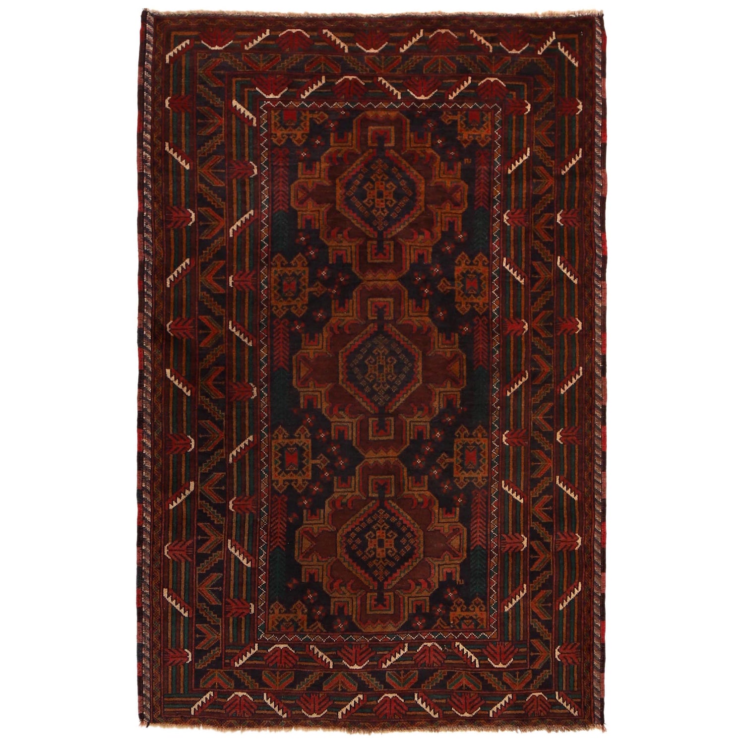 Baluchi Rug Handmade Multi Geometric 4x6 ft