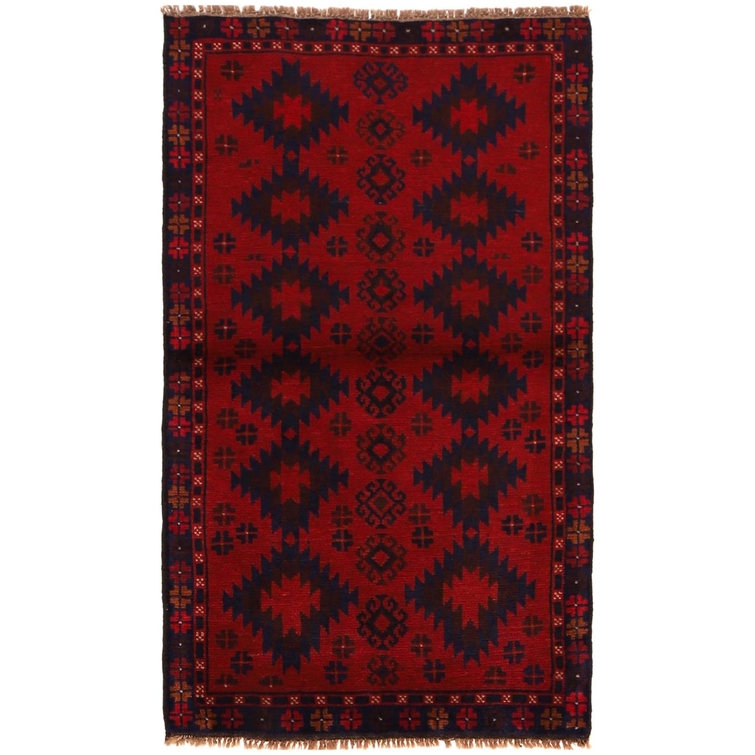 Baluchi Rug Handmade Red Geometric 3x5 ft