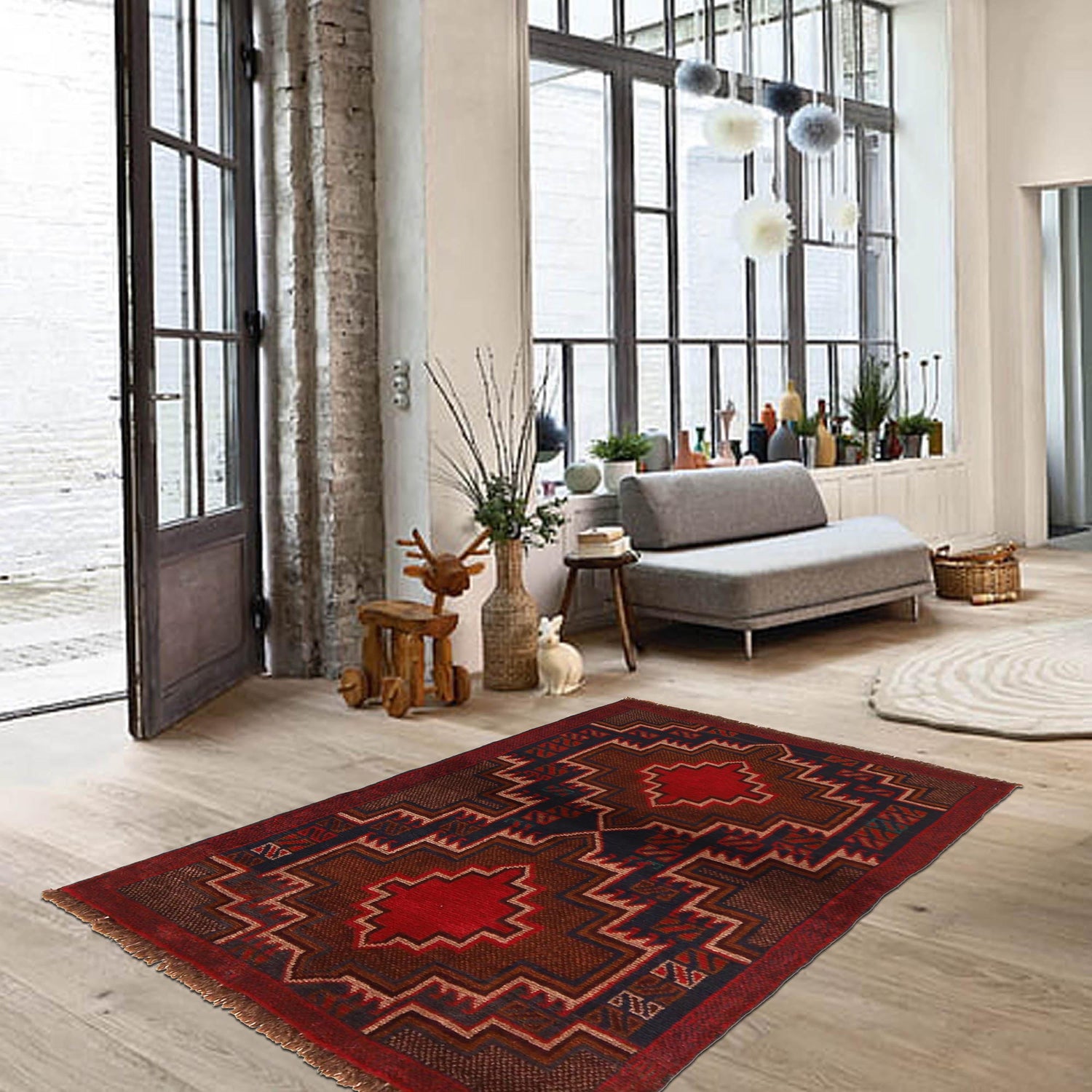 Baluchi Rug Handmade Multi Geometric 3x5 ft