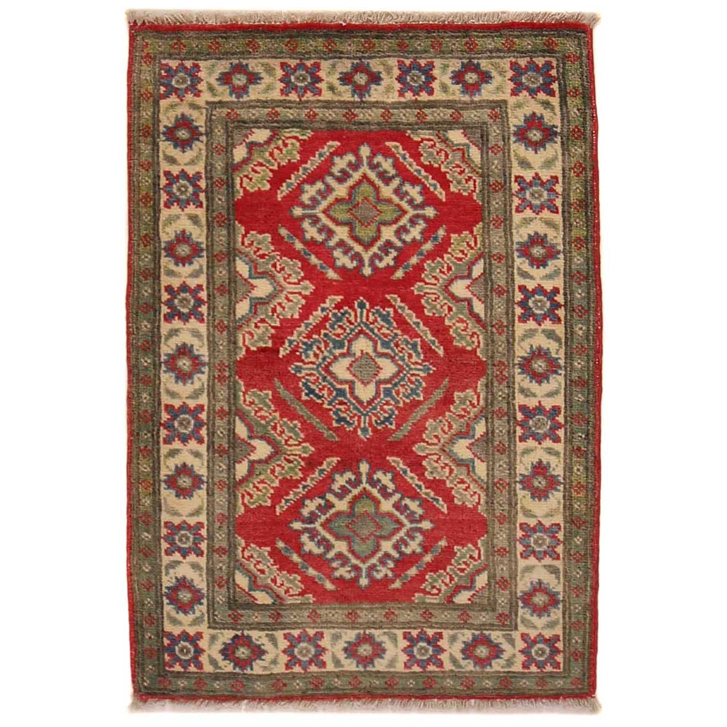 Kazak Rug Handmade Red Medallion 2 x 3 ft