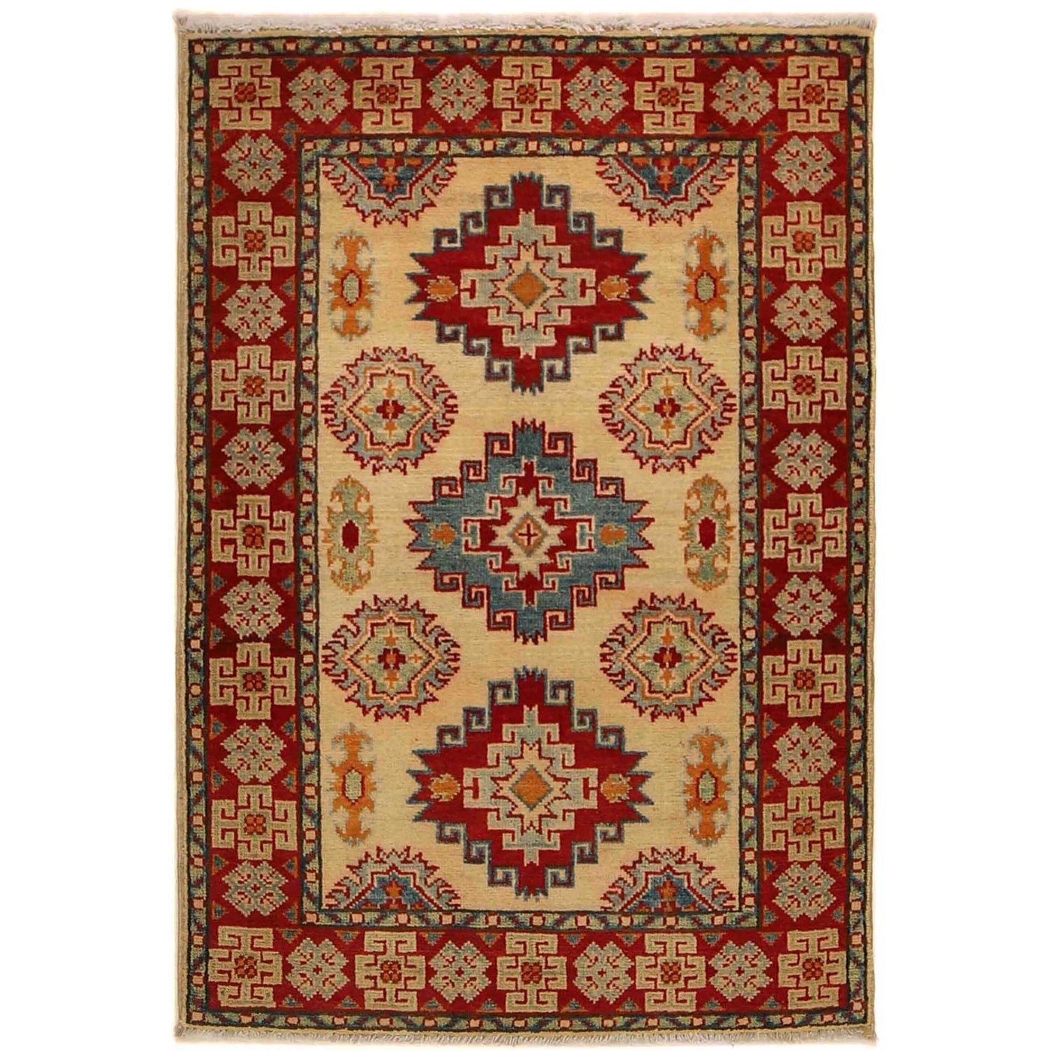 Kazak Rug Handmade Beige Medallion 2x4 ft