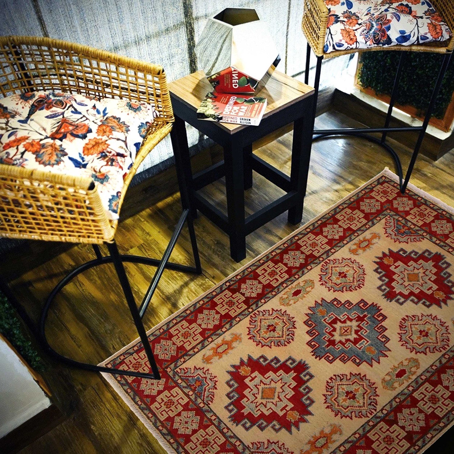 Kazak Rug Handmade Beige Medallion 2x4 ft