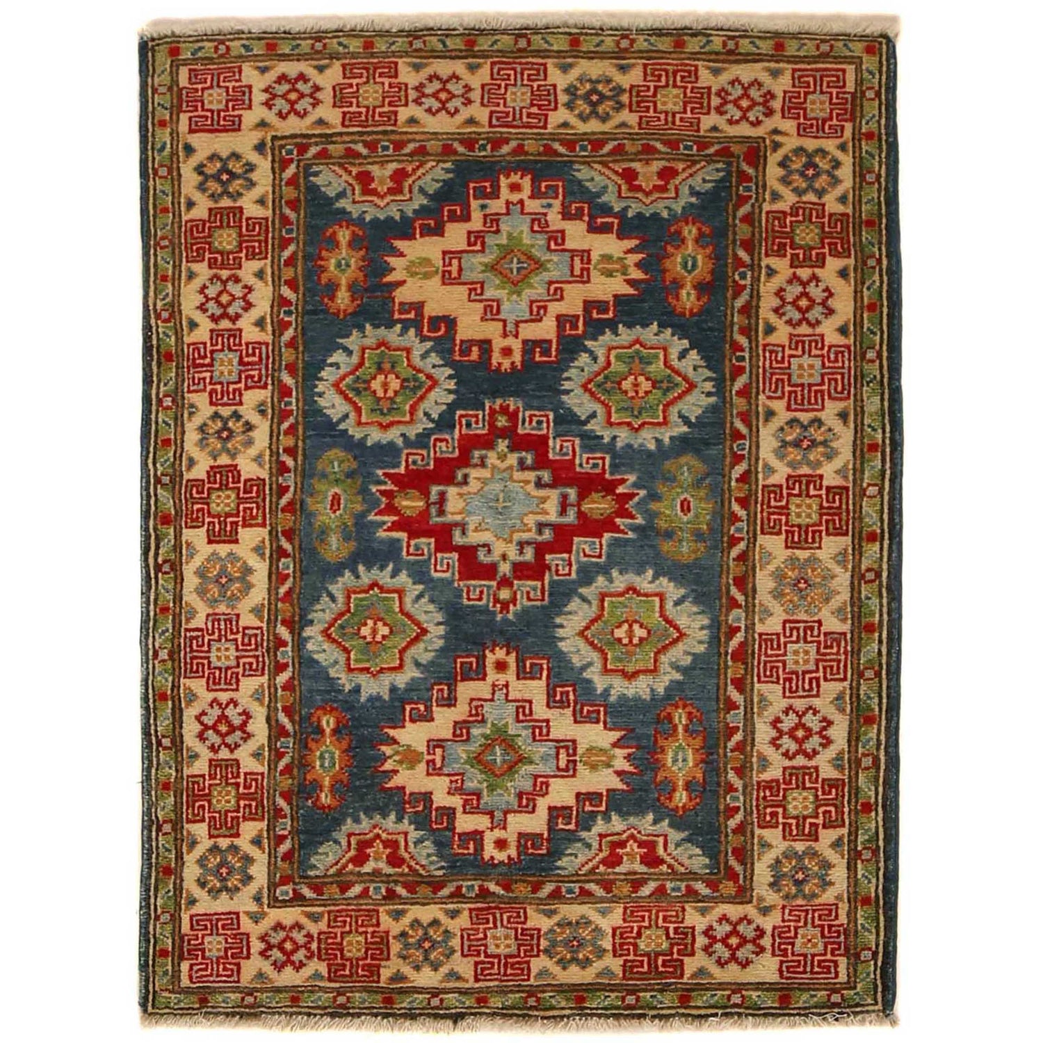 Kazak Rug Handmade Blue Medallion 3x5 ft