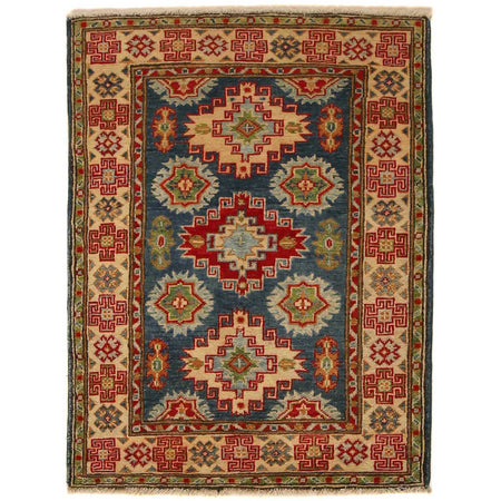 Kazak Rug Handmade Blue Medallion 3x5 ft