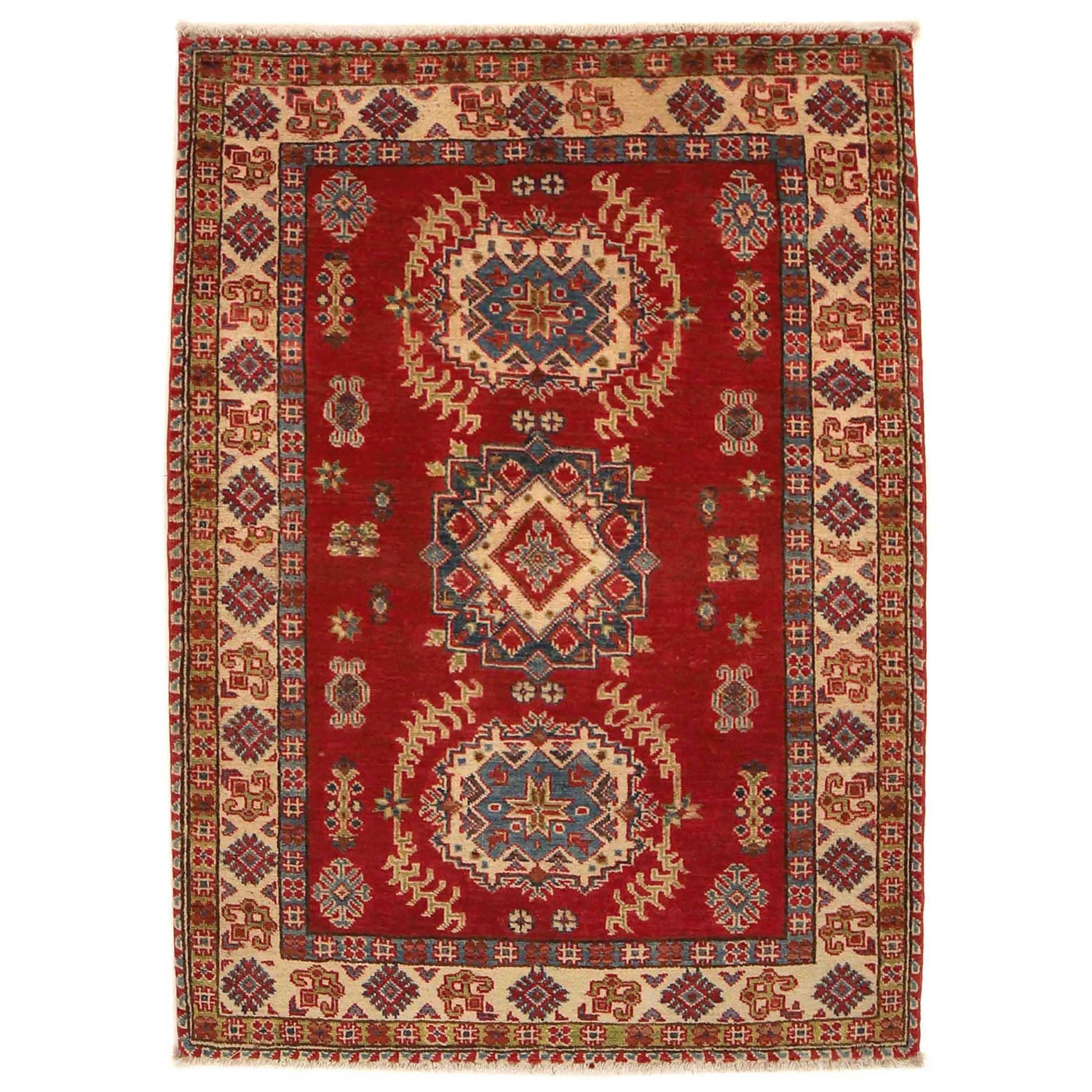 Kazak Rug Handmade Red Medallion 3x5 ft