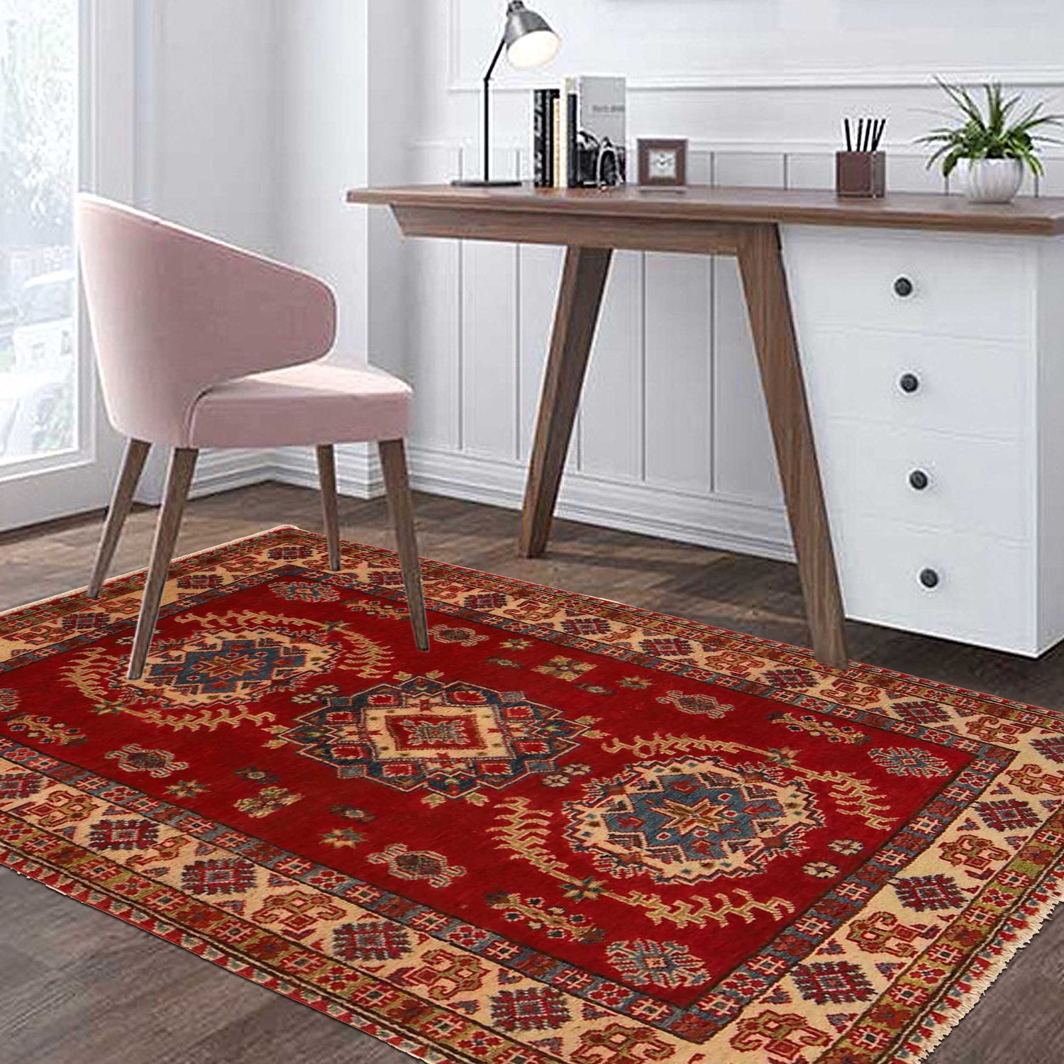Kazak Rug Handmade Red Medallion 3x5 ft