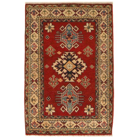 Kazak Rug Handmade Red Medallion 2x4 ft