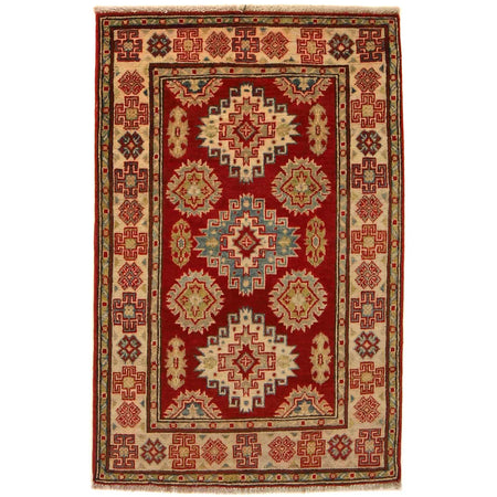 Kazak Rug Handmade Red Medallion 2x4 ft