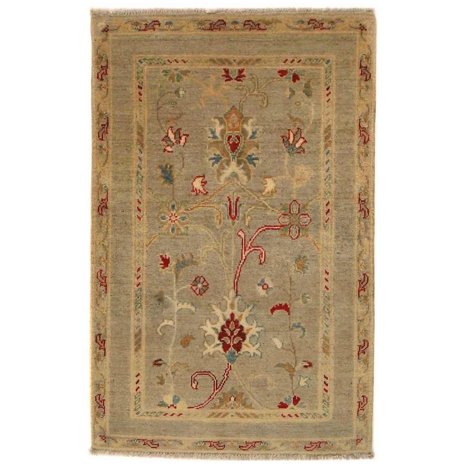 Kazak Rug Handmade Gray Medallion 2x4 ft