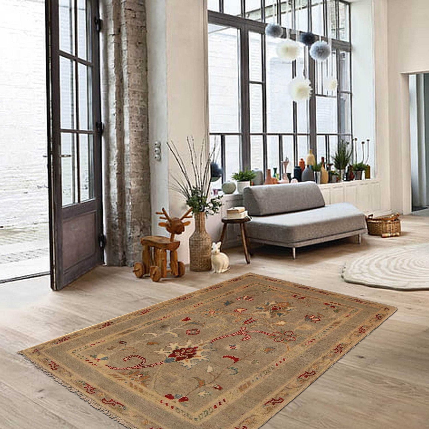 Kazak Rug Handmade Gray Medallion 2x4 ft