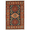 Kazak Rug Handmade Blue Medallion 2x4 ft