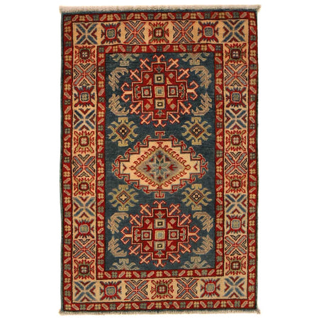 Kazak Rug Handmade Blue Medallion 2x4 ft