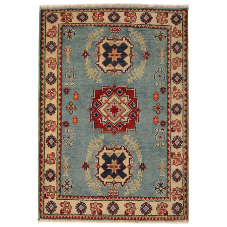 Kazak Rug Handmade Blue Medallion 2x4 ft