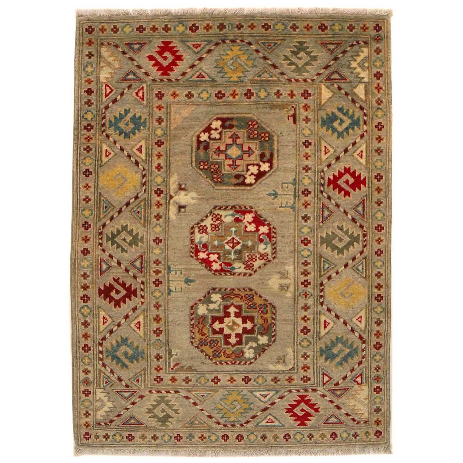 Waziri Area Rug Handmade Multi Medallion 2x4 ft