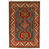 Kazak Rug Handmade Blue Medallion 2x4 ft