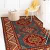 Kazak Rug Handmade Blue Medallion 2x4 ft