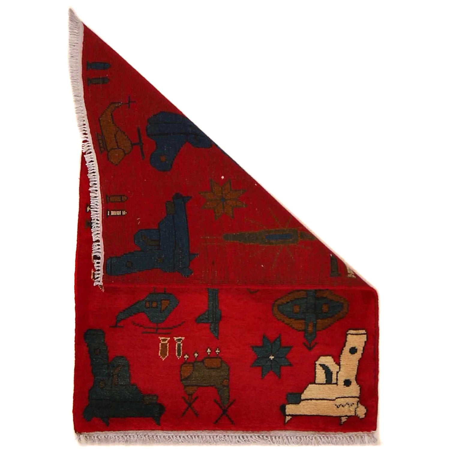 War Area Rug Handmade Red Riffle + Tank + Helicopter +