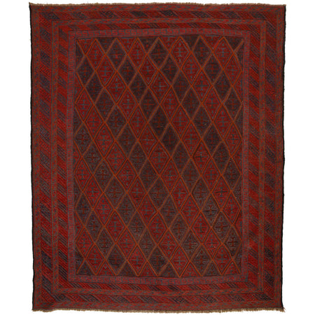 Mashwani Runner Rug Handmade Deep Red Geometric 6x9 ft