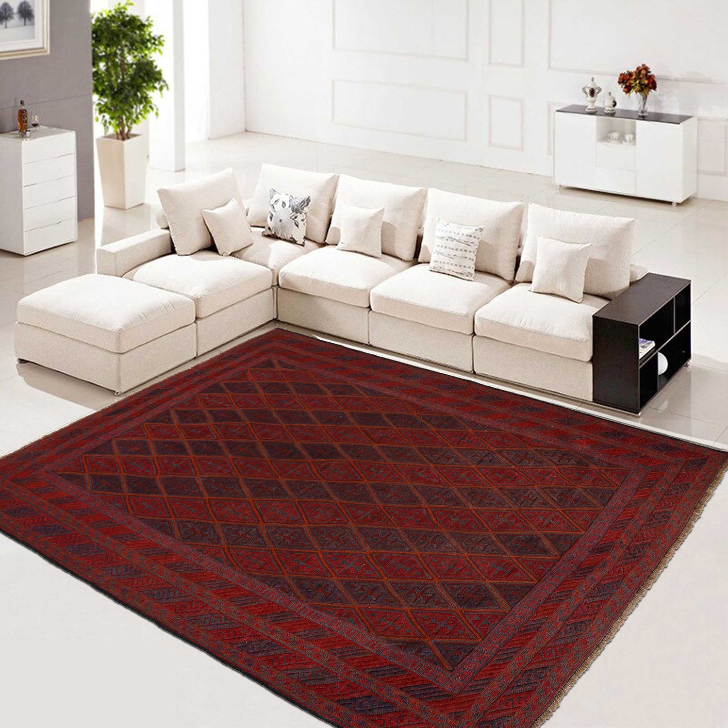Mashwani Runner Rug Handmade Deep Red Geometric 6x9 ft