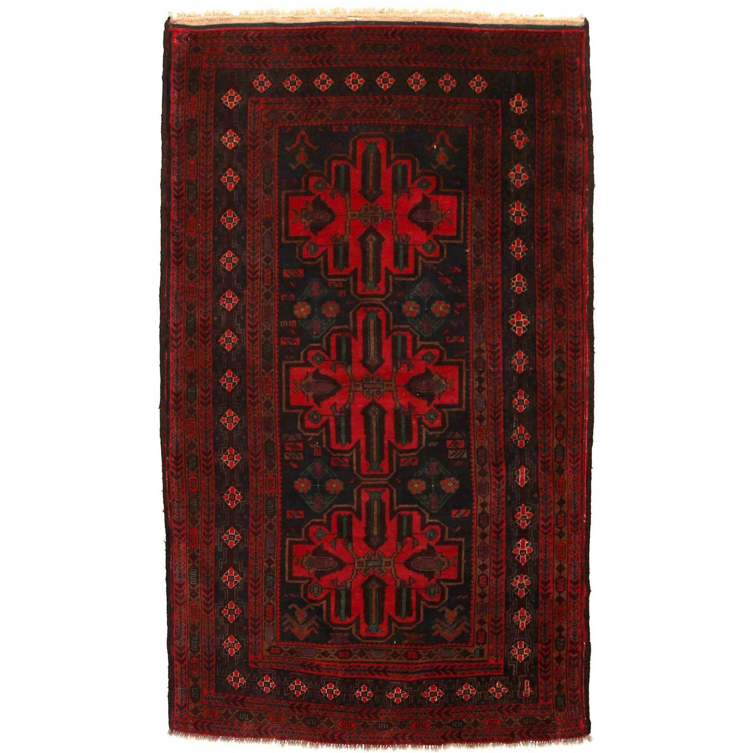 Baluchi Rug Handmade Multi Geometric 4x6 ft