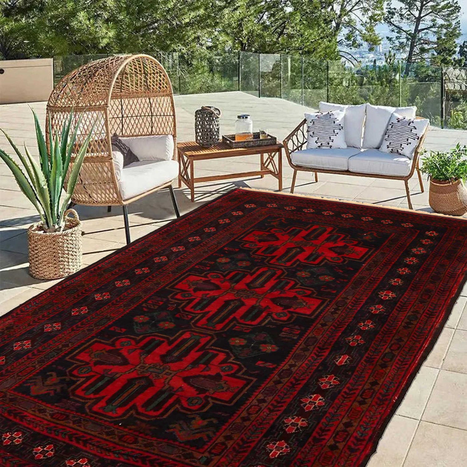 Baluchi Rug Handmade Multi Geometric 4x6 ft