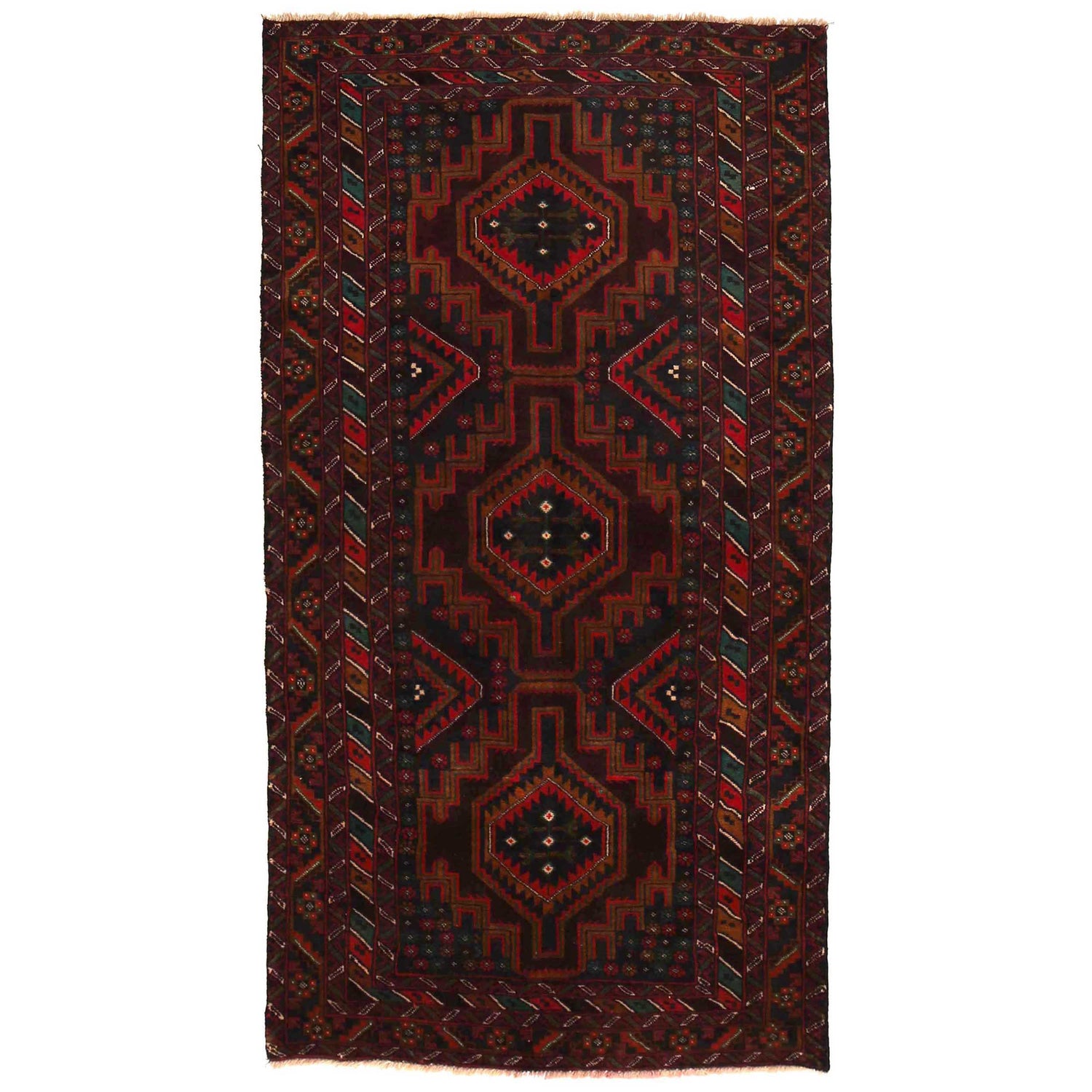 Baluchi Rug Handmade Multi Geometric 4x6 ft