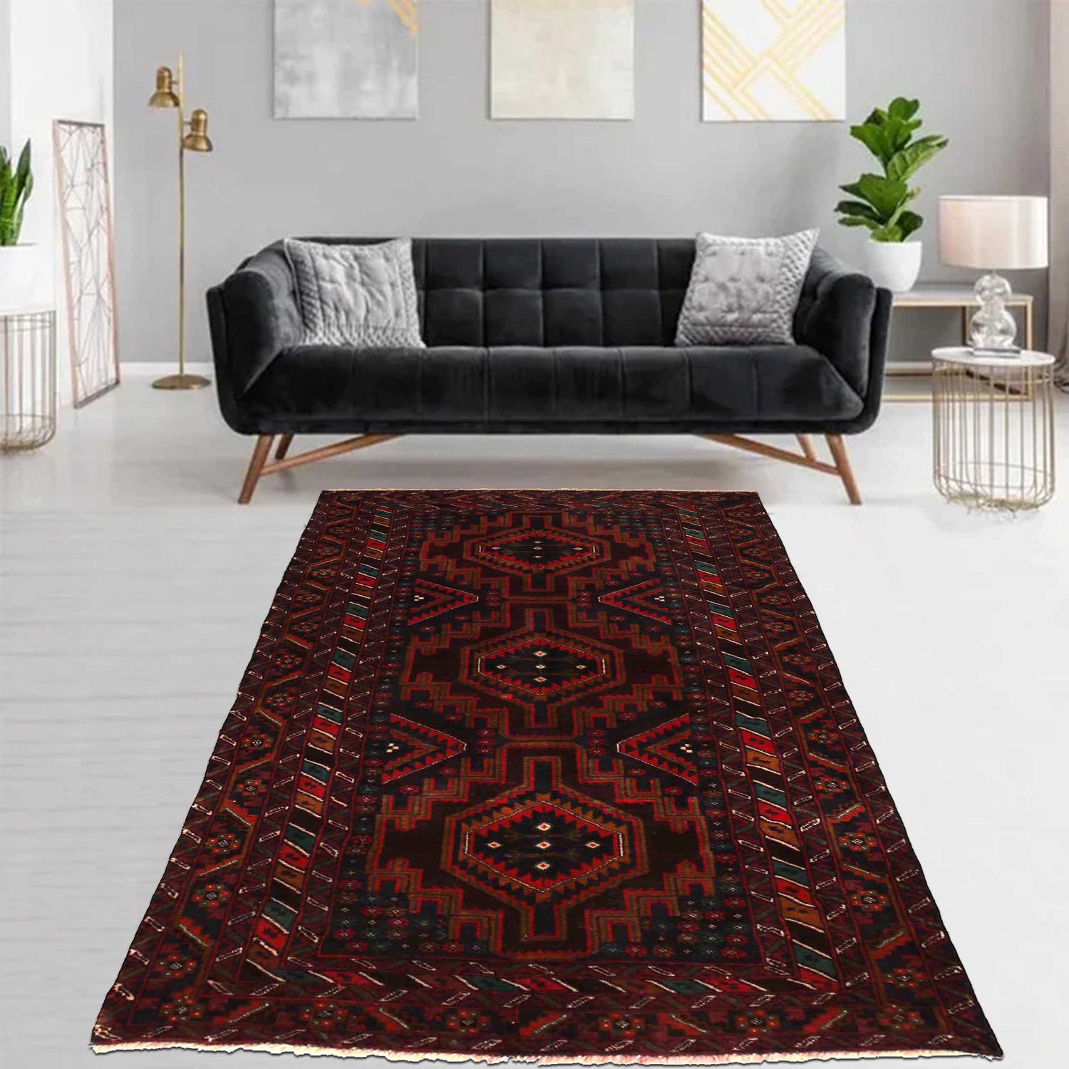 Baluchi Rug Handmade Multi Geometric 4x6 ft